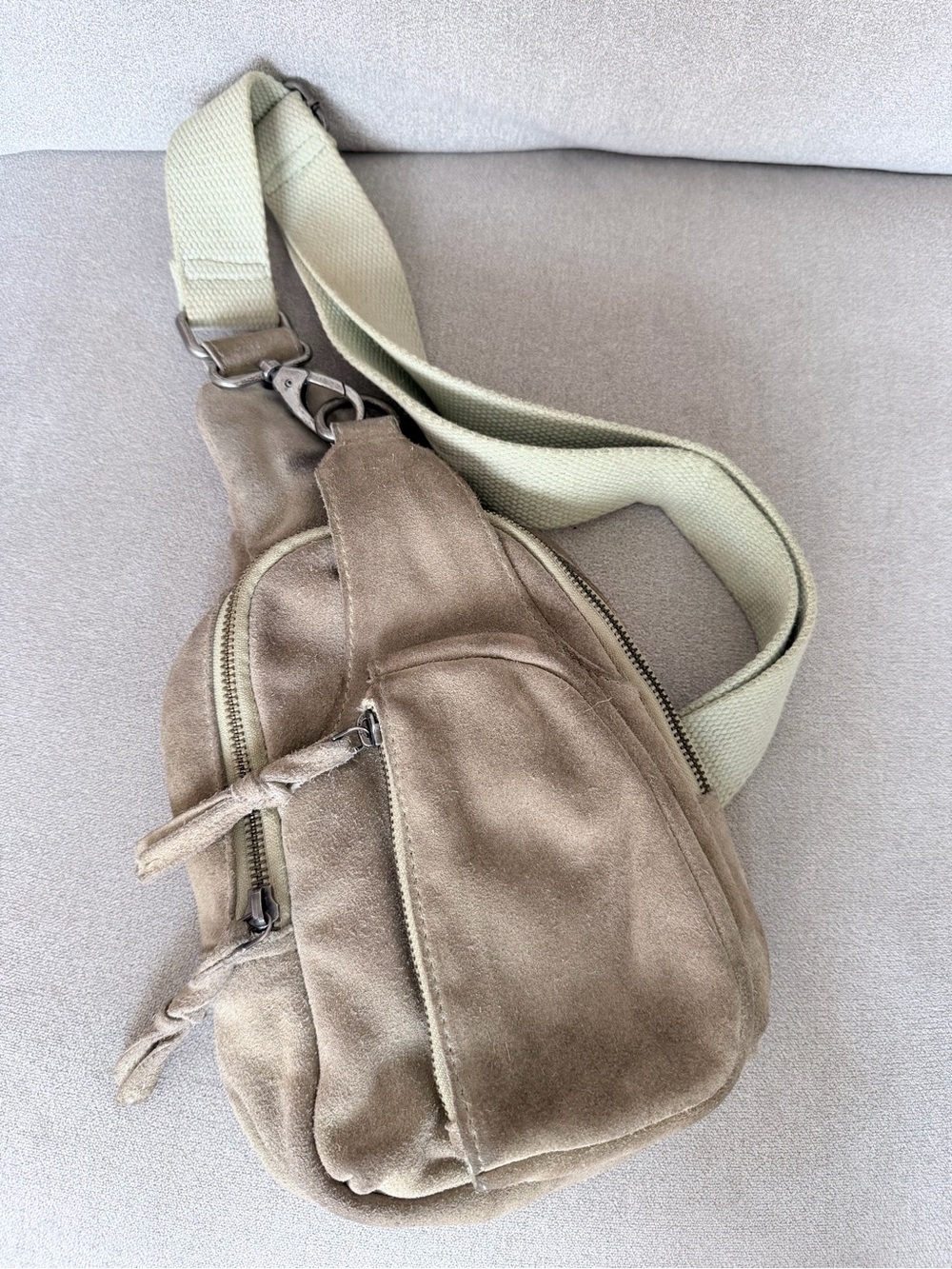 Free People Hudson leather Suede Sling Bag green Bohemian Crossbody Chest Pack